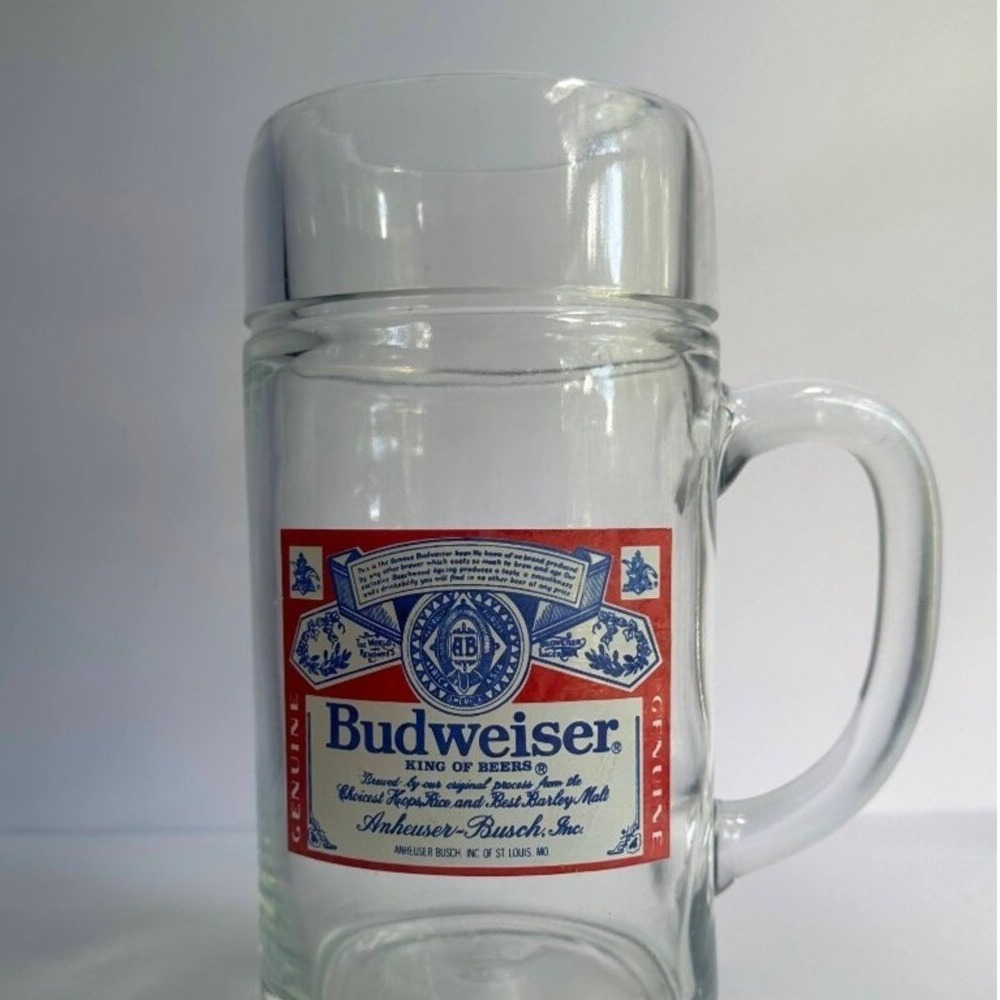 Vintage Budweiser 1 Liter Glass Beer Stein Mug | Heavy Glass Breweriana‎
